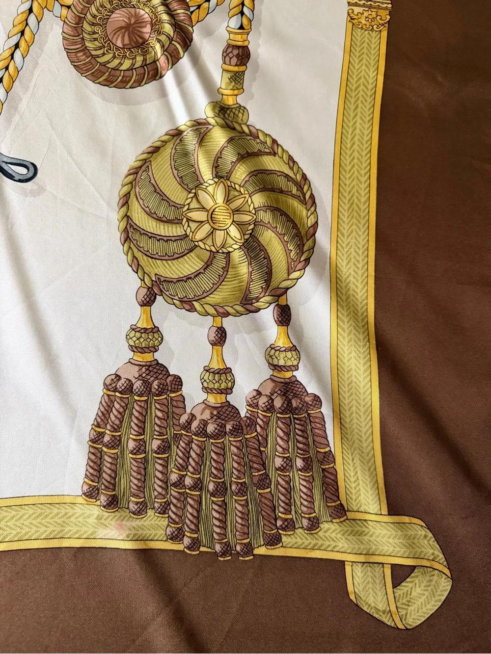 Hermès Paris Equestrian Silk Scarf in Cream, Gold and Brown - Picture 7 of 16